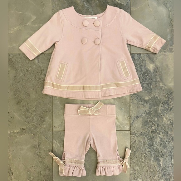 Nanny Pickle Pink Bamboo/Cotton Pea Coat & Matching Pant Set 3-6m - Picture 1 of 8